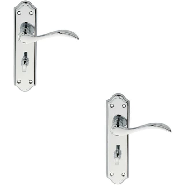 Loops 2x PAIR Curved Door Handle Lever on Bathroom Backplate 180 x 45mm Chrome Multi