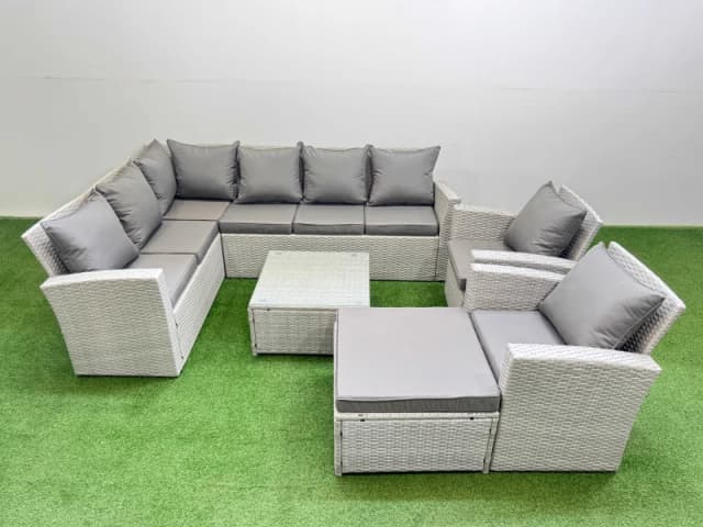 Fimous 9 Seater Corner Sofa Sets with Square Coffee Table Chair Big Footstool Light Grey Mixed Light Grey Unisex