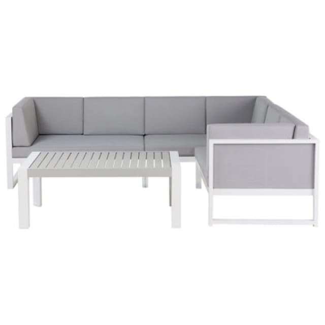 Beliani Garden Corner Sofa With Table 6 Seater Castella Left Hand Metal Grey