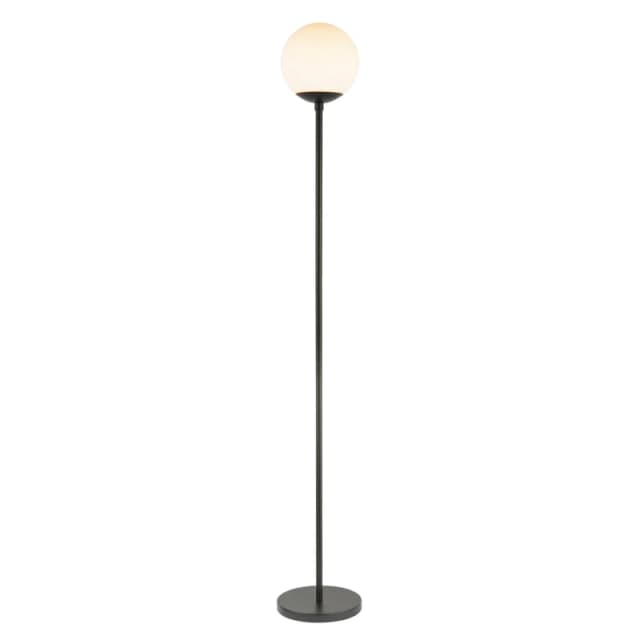 Happy Homewares Modern Floor Lamp with Opal White Globe Glass Shade & Foot Switch in Black Unisex