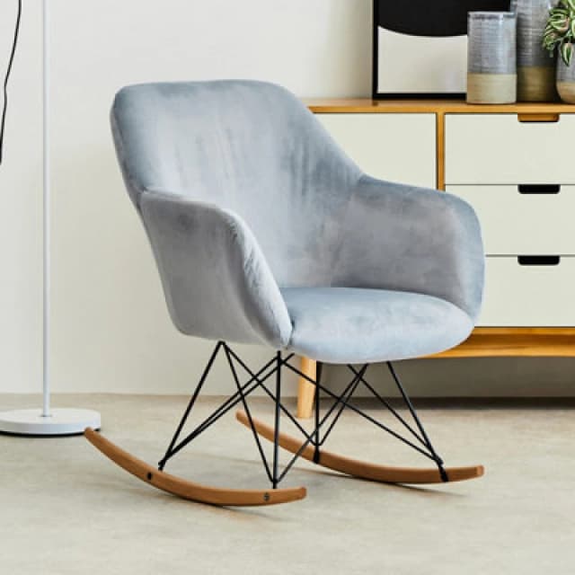 Orsina Small Blue Velvet Rocking Chair, Comfortable Velvet Desk Chair, Backrest Velvet Armchair, Accent Armchair