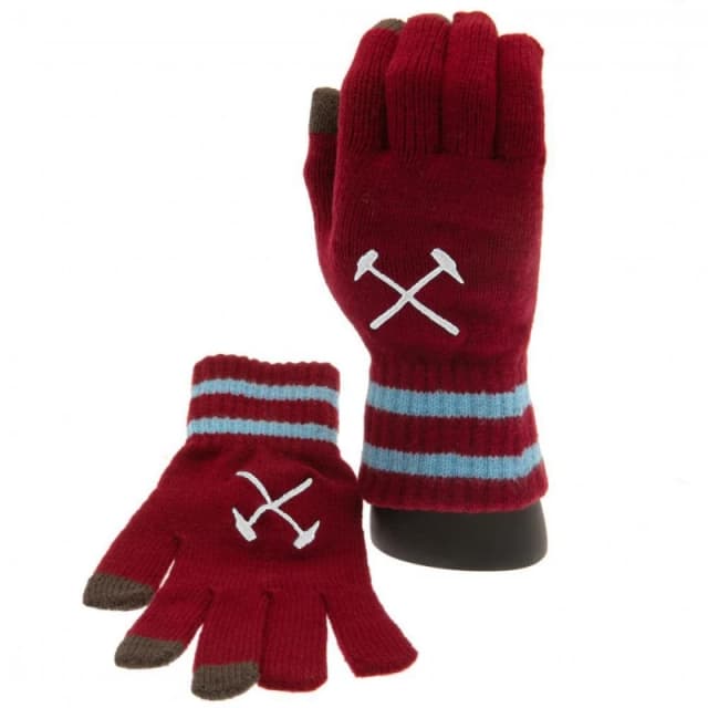 West Ham United FC Knitted Crest Touch Gloves in Dark Red Dark Red Unisex One Size
