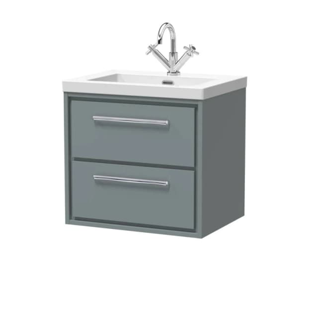 Balterley Bathroom 2 Soft-Close Drawer Wall Hung Fireclay Basin, Grey, 600mm in Grey Grey Unisex