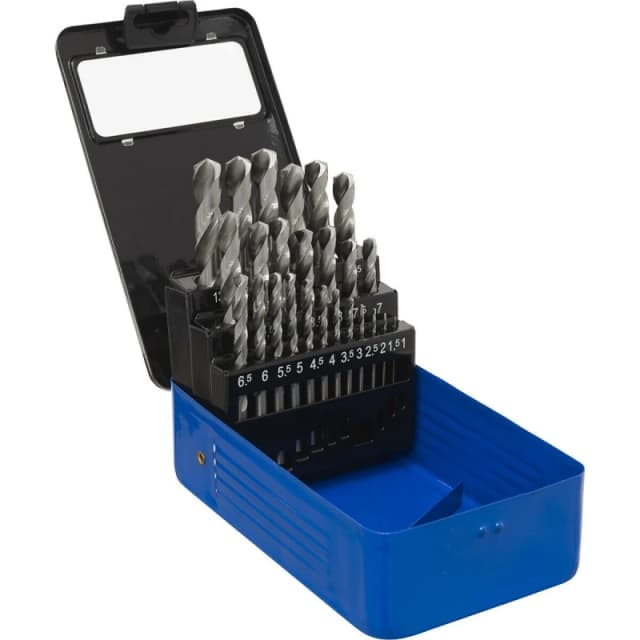 Loops 25 Piece Fully Ground HSS Drill Bit Kit - 1mm to 13mm Sizes - Split Point Tip Multi