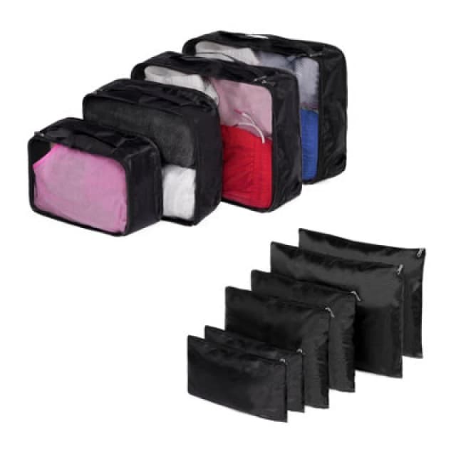 OHS OHS 10 Piece Travel Bag Holdall Weekend Cabin Hand Luggage Zip Pouches in Black One Size Unisex 5027434174034