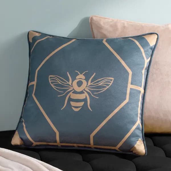 Bee Deco Geometric Cushion French Blue, French Blue / 43 x 43cm / Polyester Filled