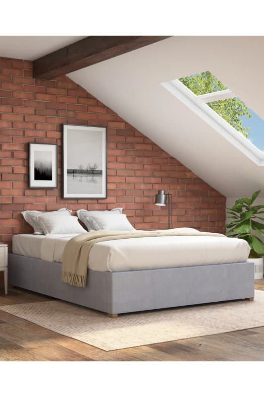 Aspire Aspire Upholstered Platform Ottoman Bed Frame in Kimiyo Linen Fabric in Silver Size: Single Silver Single Unisex 5057632216984