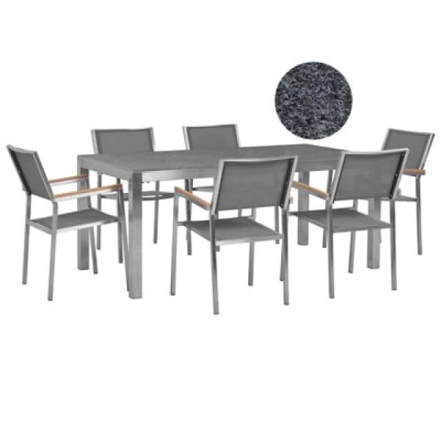 Beliani Garden Dining Set 6 Seater Grosseto Granite Polished Grey