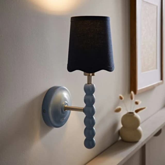 ValueLights ValueLights Bobbins Pastel Bobble Wall Light and Navy Linen Lamp Shade Navy One Size Unisex 5059406067761