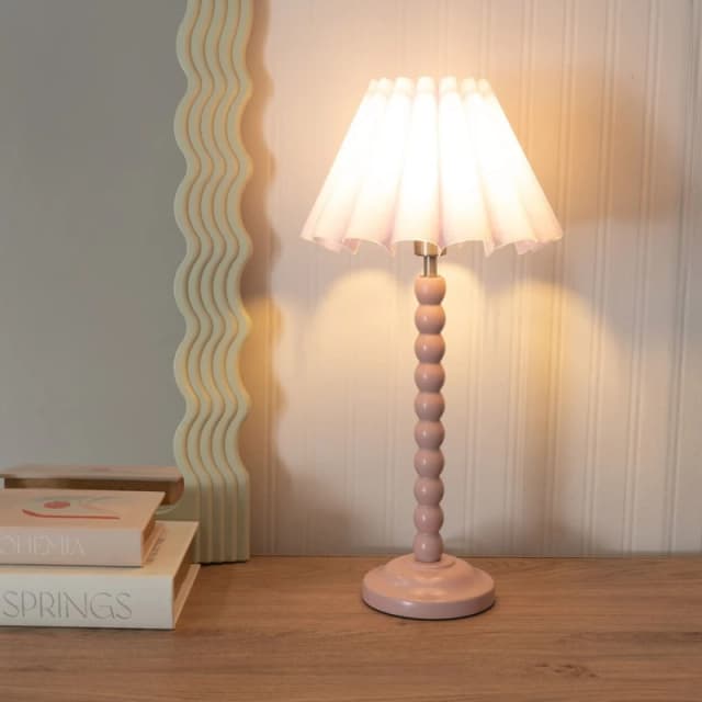 ValueLights ValueLights Bobbins Painted Rose Table Lamp with Scallop Tapered Lamp Shade in Lilac Lilac One Size Unisex 5059406056260
