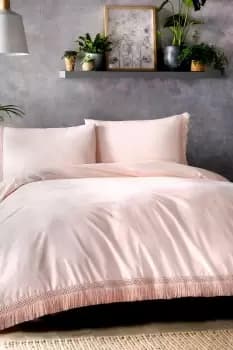 'Tasha' 100% Premium Cotton Duvet Cover Set With Lace And Tassel Edges
