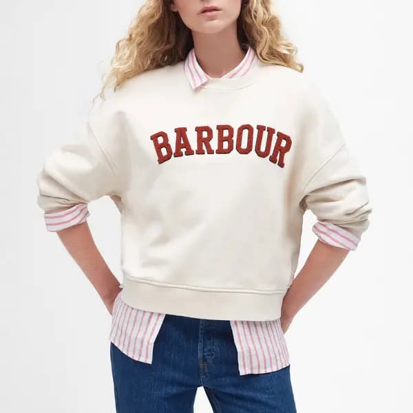 Barbour Womens Silverdale Overlayer Cotton Sweatshirt - UK 16 Beige Hoodies and Sweatshirts female LOL0587WH52 UK 16