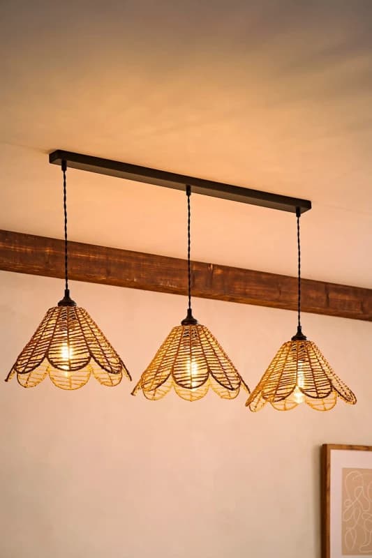 ValueLights ValueLights Vine Rattan Flower Shade 3 Drop Matte Black Diner Ceiling Pendant Light & Bulbs in Natural Natural One Size Unisex 50594060635