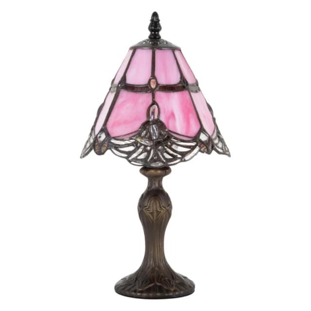 Happy Homewares Quirky & Petite Coloured Stained Glass Tiffany Lamp with Clear Beads in Pink Pink Unisex