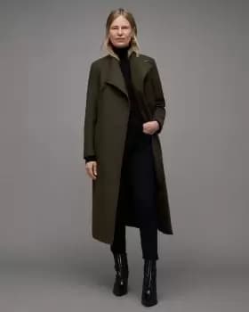 AllSaints Riley Wrap Around Belted Long Line Coat