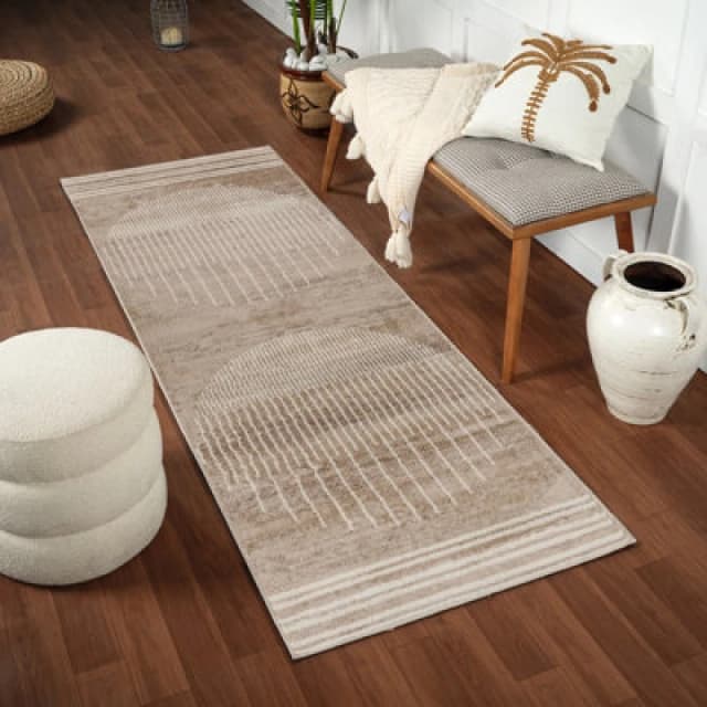 Livabliss Scandi Geometric Brown Enso Runner Rug 80 X 220 Cm - Easy Care, Non Shedding, Ideal For Hallway Or Beside The Bed