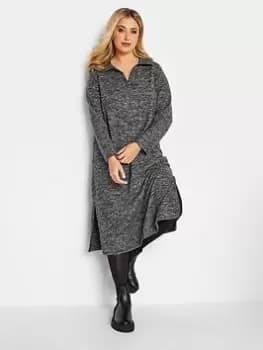 Yours Soft Touch Polo Neck Marl Dress, Grey, Size 18, Women