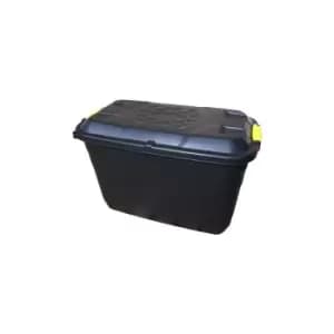 110L Heavy Duty Trunk on Wheels Sturdy, Lockable, Stackable and Nestable Design Storage Chest with Clips in Black