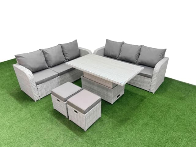 Fimous Outdoor Garden Furniture Sets 8 Seater Wicker Rattan Furniture Sofa Sets with Adjustable Lifting Dining or Coffee Table high Back Lounge Sofa S