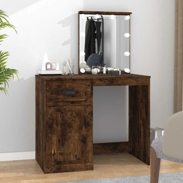 VIDAXL Dressing Table with LED Smoked Oak 90x50x132.5cm Engineered Wood Vidaxl 8720845794156