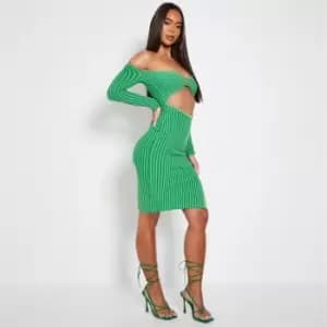 I Saw It First Two Tone Bardot Cut Out Knit Midi Dress - Green