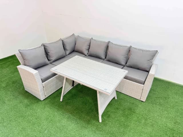 Fimous Garden Outdoor Rattan Furniture Set Light Grey 6 Seater Light Grey Unisex