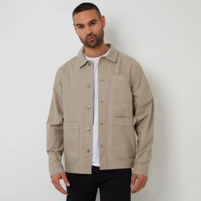 Threadbare Button Up Lightweight Collared Utility Jacket Stone