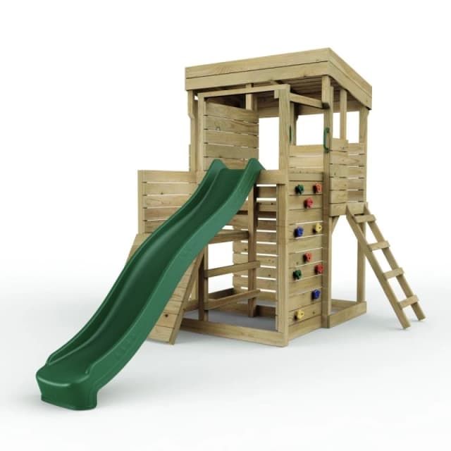 OutdoorToys 2 Tier XL Lookout Tower Playhouse with Slide in Brown Brown Unisex