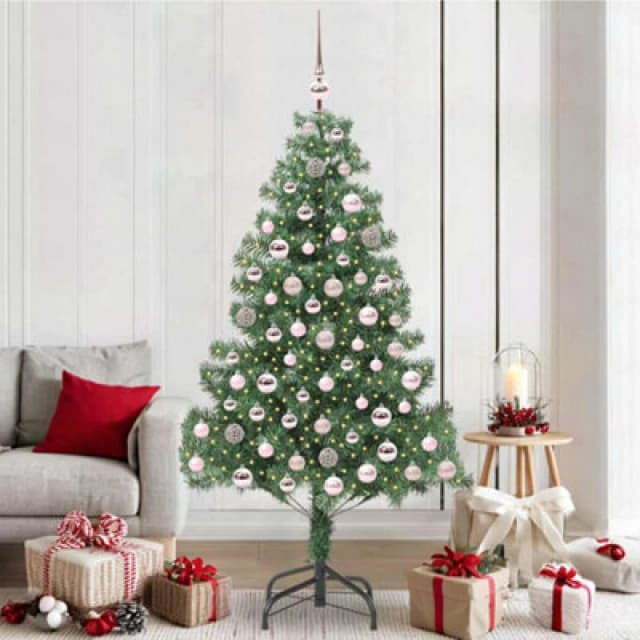 vidaXL Christmas Tree with 300 LEDs, Pink Balls with Stand Green 210cm PVC, Green 3396391
