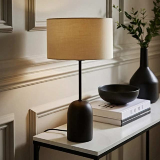 ValueLights ValueLights Kaiden Black Dome Table Lamp with Fabric Drum Lamp Shade in Cream Cream One Size Unisex 5059406068256
