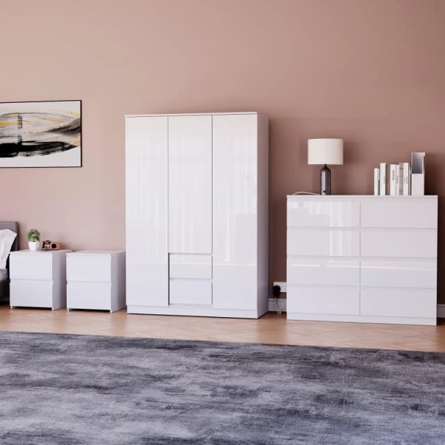 Lassic Vida Designs Glinton Gloss 4 Piece Bedroom Set 10 White unisex 4 Piece