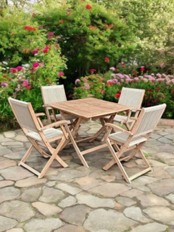 Royalcraft London 90Cm Square Folding Set With 4 London Rope Folding Armchairs