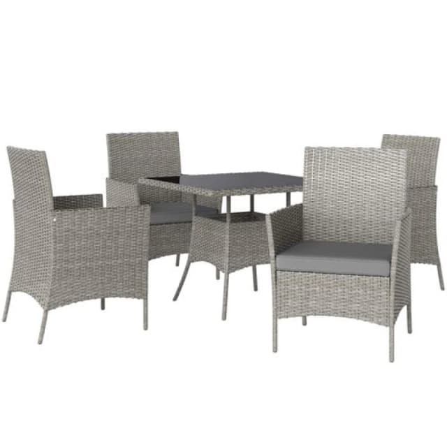Outsunny Rattan Outdoor Dining Table and Chairs for 4, Light Grey Light Grey