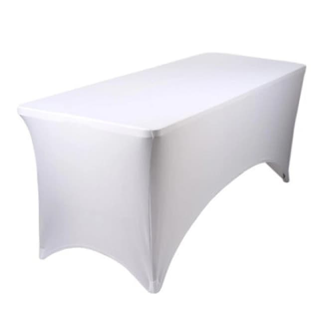 Harbour Housewares Rectangular Spandex Fitted Tablecloth - 6ft (180Cm) - White - 1X Elasticated Stretchy Table Cloth Cover
