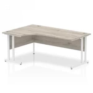 Impulse 1800mm Left Crescent Desk Grey Oak Top White Cantilever Leg I0