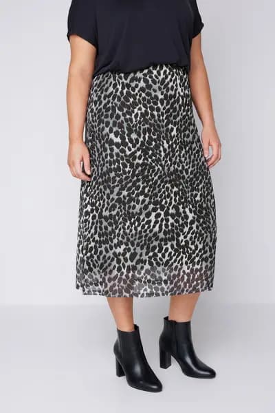 Evans Printed Mesh Midi Skirt Grey