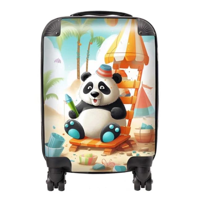 Warren Reed - Designer Panda On A Beach Holiday Suitcase in Yellow Size: Large Yellow Unisex Large