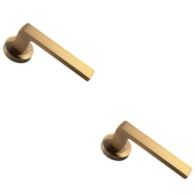 Loops 2x PAIR Straight Square Handle on Round Rose Concealed Fix Antique Brass Metallics