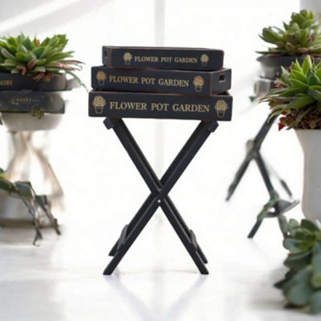 MSL Premium Black Wooden Garden Toffee Trays - Set of 3