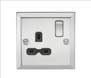 KnightsBridge 13A 1G DP Switched Socket with Black Insert - Bevelled Edge Polished Chrome