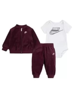 Boys, Nike Velour Tracksuit 3pc Set, Burgundy, Size 18 Months
