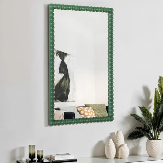 Home Garden Direct Lecco Wooden Wall Mirror with Beaded Frame 60x90cm in Green Size: 60x90cm Green Unisex 60x90 cm