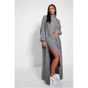 I Saw It First Recycled Oversized Cosy Knit Longline Cardigan Co-Ord - Grey