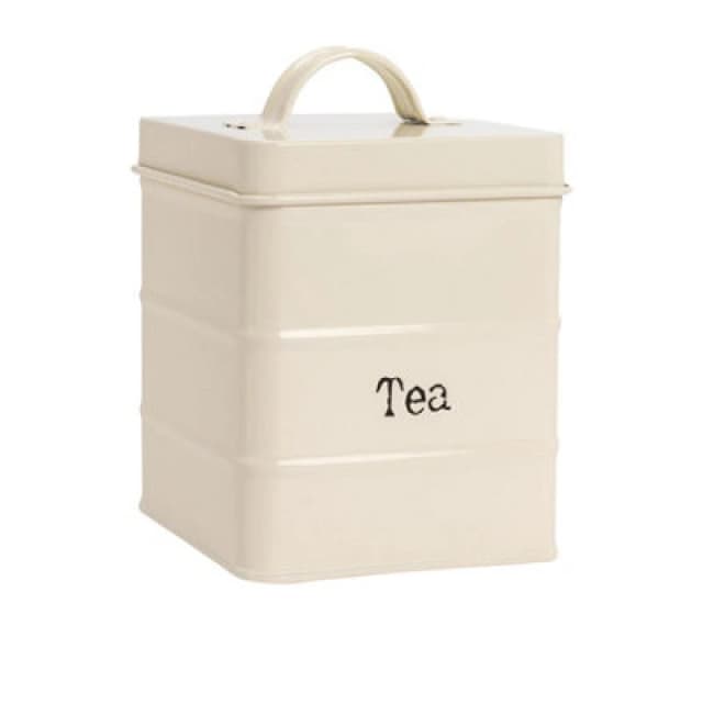 Harbour Housewares Kitchen Tea Canister - Cream - Vintage Metal Storage Caddy Tin Jar