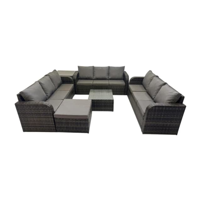 Fimous Rattan Garden Outdoor Furniture Set with Big Stool Side Table in Dark Grey Dark Grey Unisex
