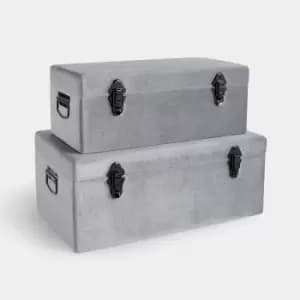 Set of 2 Velvet Silver Storage Trunks