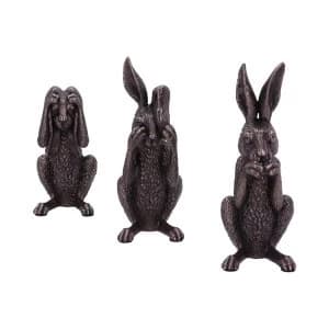 Three Wise Hares Bronze Figurines