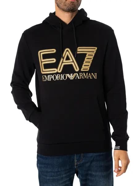 EA7 Graphic Neon Pullover Hoodie Black/Gold M