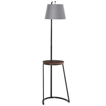 HOMCOM 165cm Unique Floor Lamp & Middle Wood Shelf Industrial Style Steel Frame Curved Base Home Office Lighting Storage Brown&Black AOSOM UK