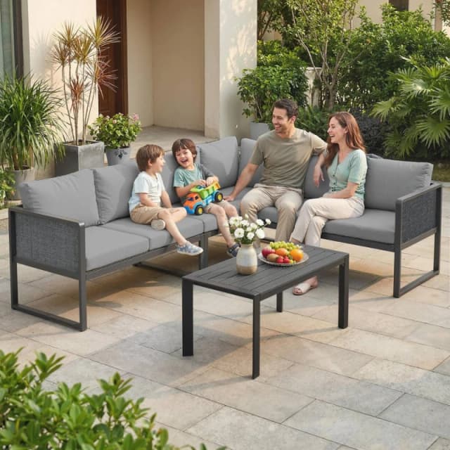 OUTSUNNY 6 Seater Metal Garden Furniture Corner Sofa Set, Dark Grey Size: 120 Dark Grey Unisex 120